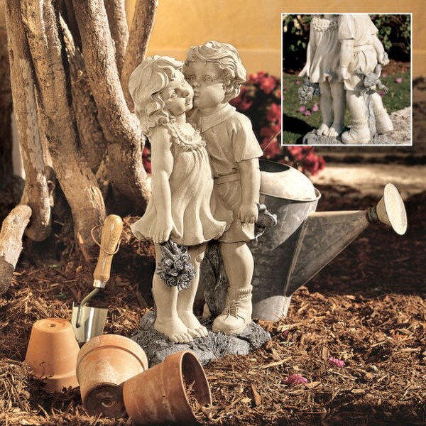 Young Sweethearts Kissing Children Garden Statue Smitten sculptures